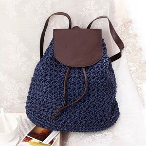 Cappelli Straworld Navy Crochet Toyo Backpack with Brown Leather Accents